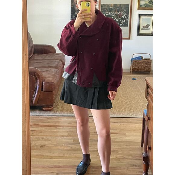Vintage Burgundy Oversize Cropped Jacket Size Large - Picture 2 of 11